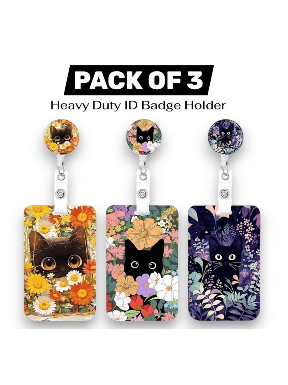 3 Set Heavy Duty Badge Holder Retractable Reel,ID Badge Holder Key Card Cat